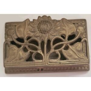 Vintage Crowning Brass Sunflower Double Postage Stamp Dispenser Trinket Ring Box